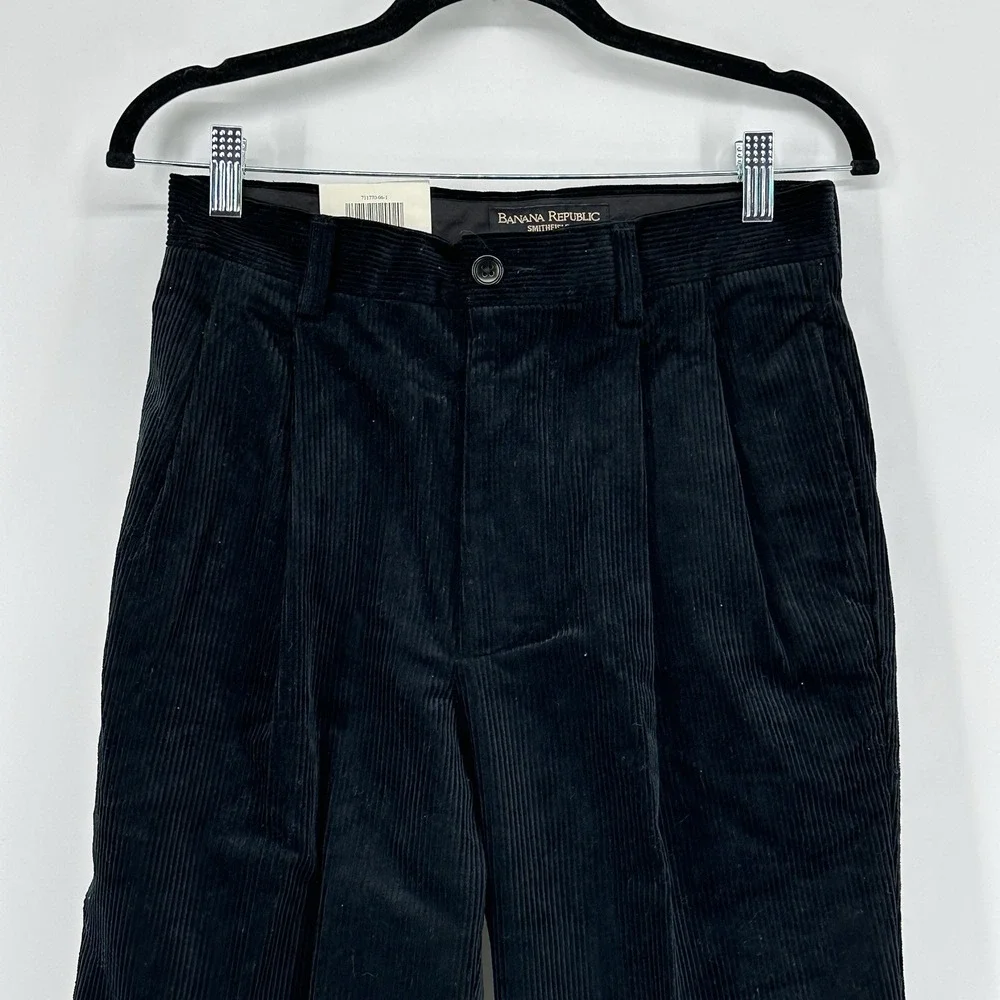 Banana Republic Smithfield Pants Mens 29 Black Corduroy Pleated Cuffed 28X31.5